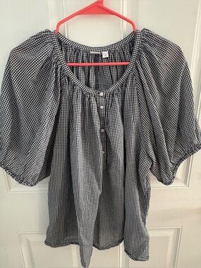 GAP Black and White Gingham Peasant Blouse - Women's Top